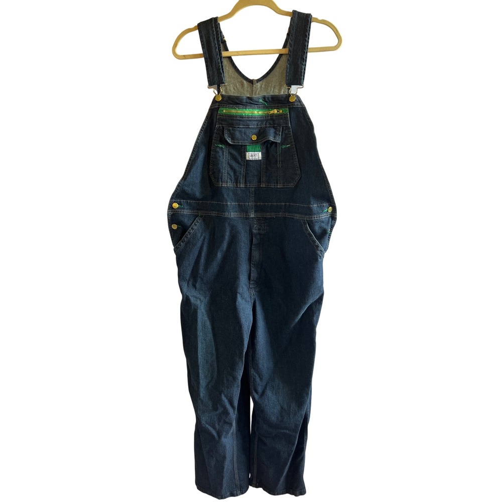 Liberty Mens Denim Bib Overalls Dark Wash Green Trim Workwear 40x30